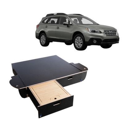 SUV with custom vehicle drawer storage system featuring pull-out wooden drawers