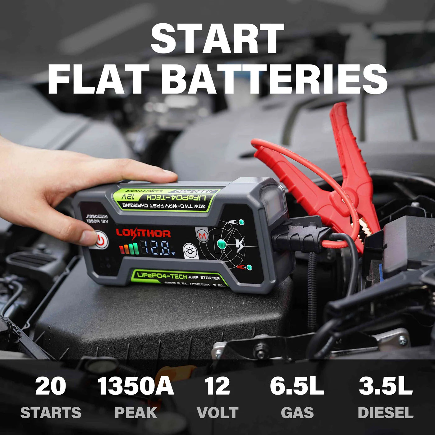LOKITHOR J1350 Pro 12V LIFEPO4 Jump Starter 1350 Amps
