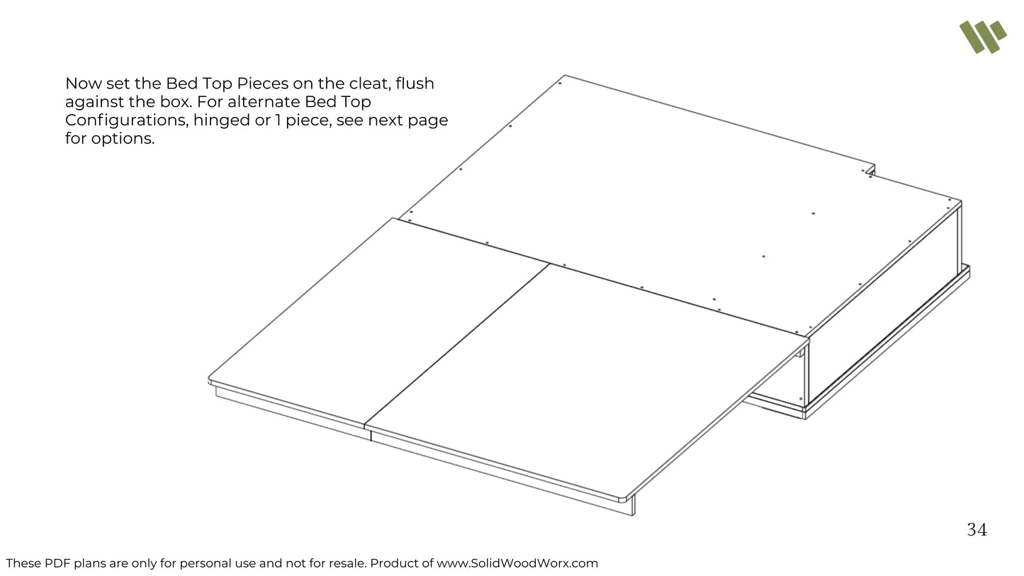 Illustration of DIY vehicle bed drawer storage with bed top extension pieces shown for assembly.
