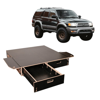 Overlanding storage drawer system for a 4x4 SUV vehicle