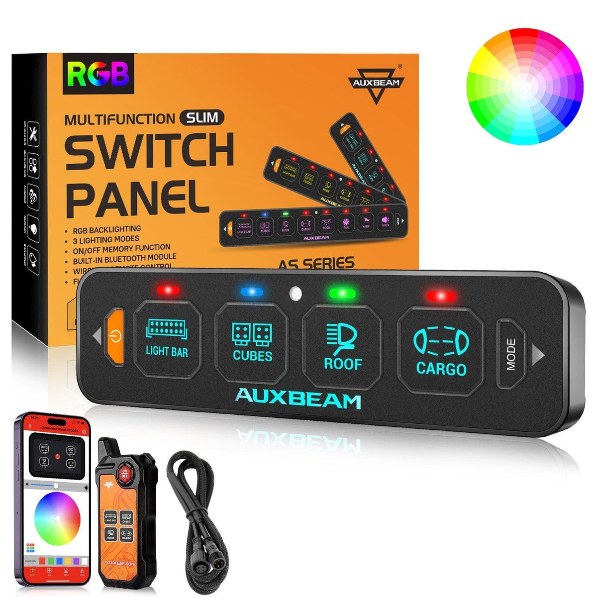 Auxbeam 4-Gang Switch Panel — Bluetooth