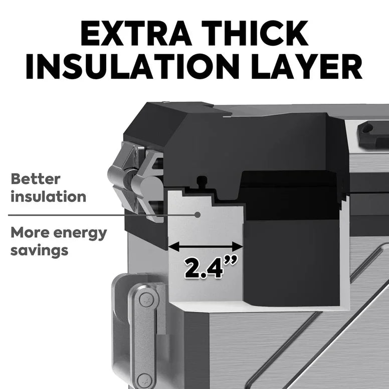Cutaway of a drawer system with 2.4-inch extra thick insulation layer for better energy efficiency.