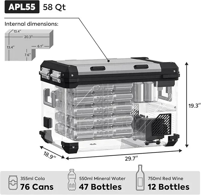 58 quart portable storage cooler with dimensions, fits cans or bottles, vehicle storage