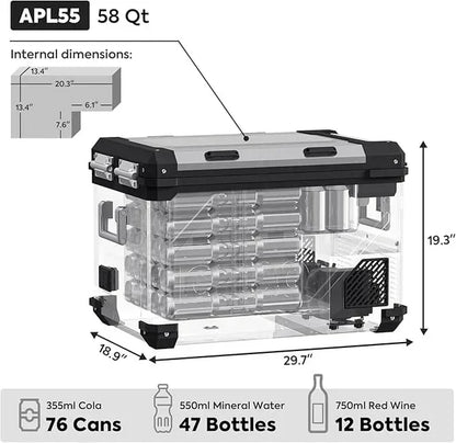 58 quart portable storage cooler with dimensions, fits cans or bottles, vehicle storage