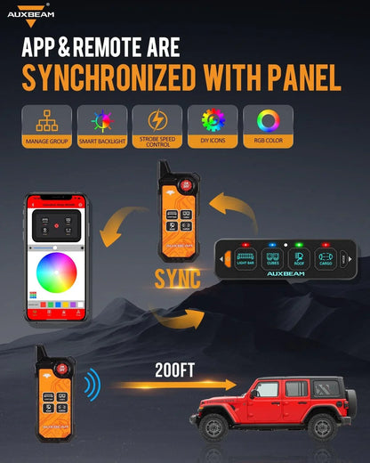 Auxbeam 4-Gang Switch Panel — Bluetooth