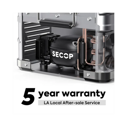 SECOP compressor closeup with copper piping, 5 year warranty, LA local after-sale service