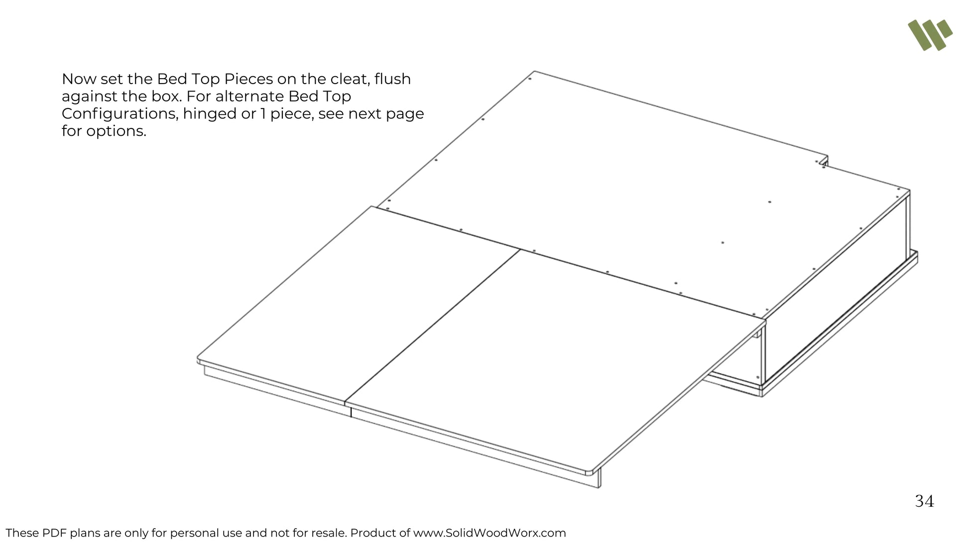 Illustration of DIY vehicle bed drawer storage with bed top extension pieces shown for assembly.