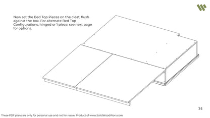 Illustration of DIY vehicle bed drawer storage with bed top extension pieces shown for assembly.