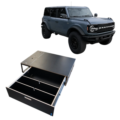 SUV with black modular vehicle storage drawer system for cargo organization