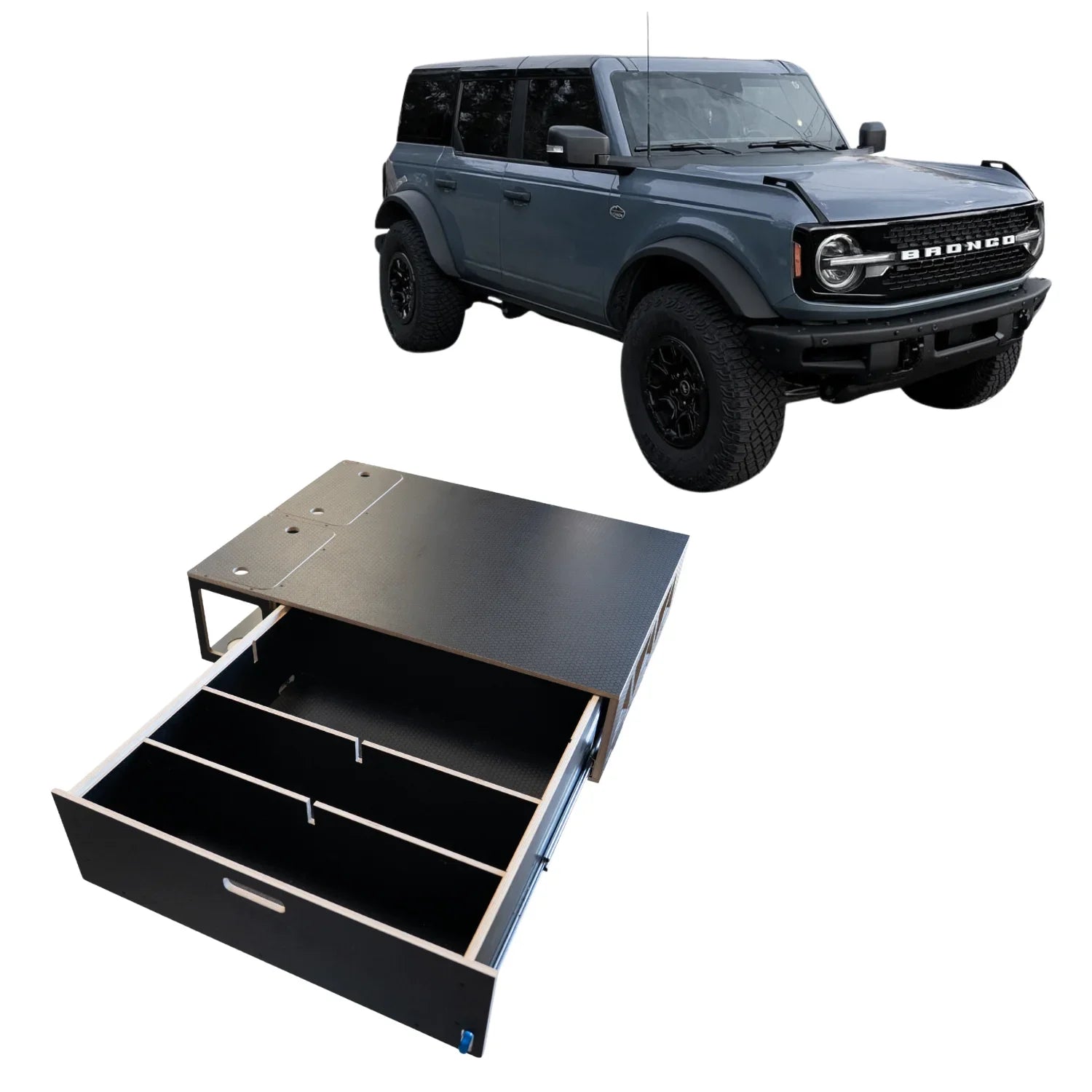 SUV with pull-out storage drawer system for vehicle organization and cargo management