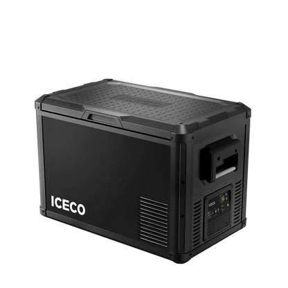 Portable black vehicle fridge freezer with digital control panel, ideal for car storage solutions